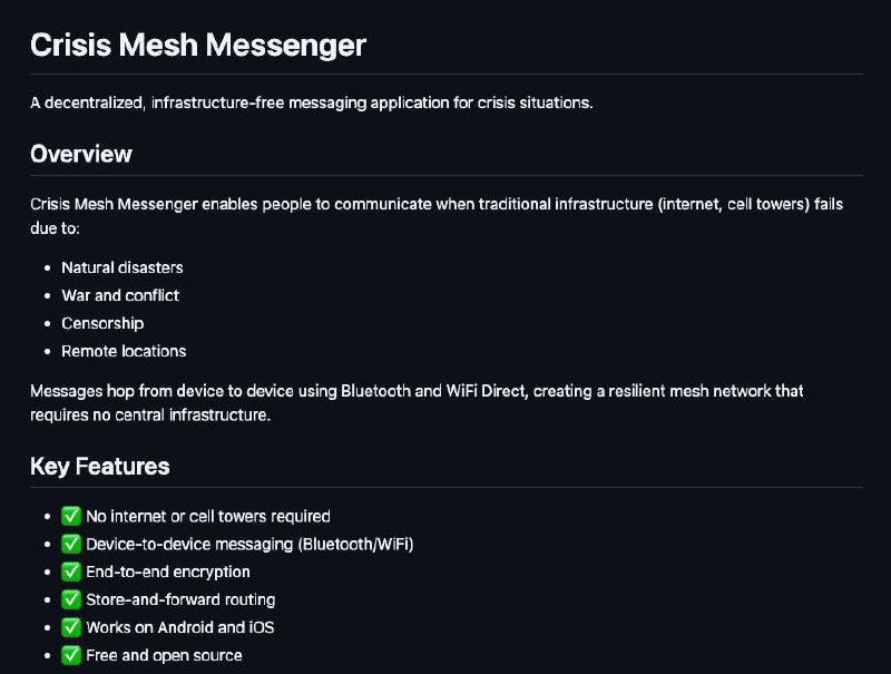 Мессенджер без интернета: Crisis Mesh Messenger