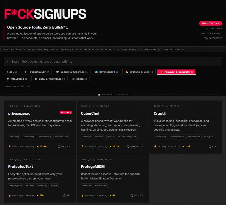 Fuck Signups: коллекция инструментов без регистрации и утечек данных