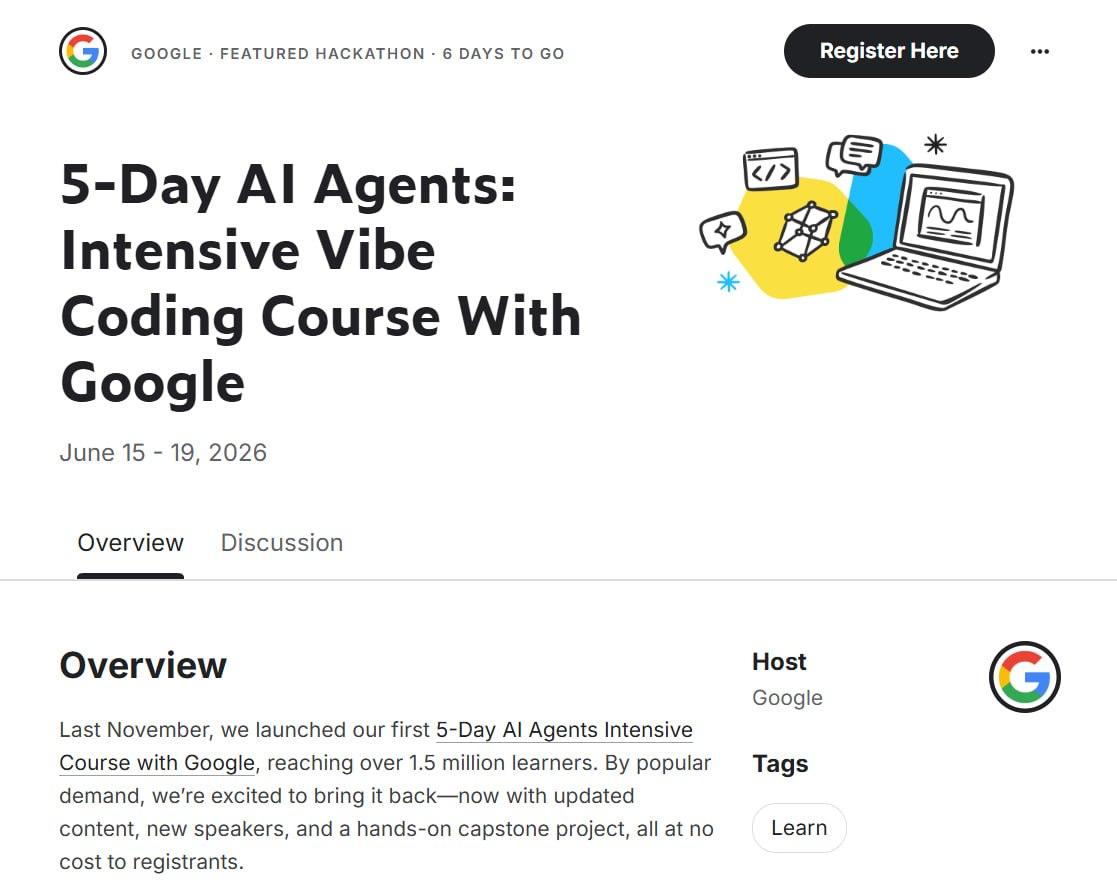 Google запускает бесплатный интенсив по ИИ-агентам и вайбкодингу