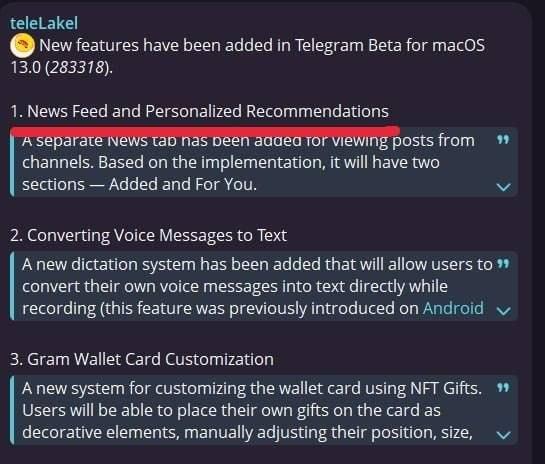 В Telegram появится своя лента рекомендаций — в бете для mac