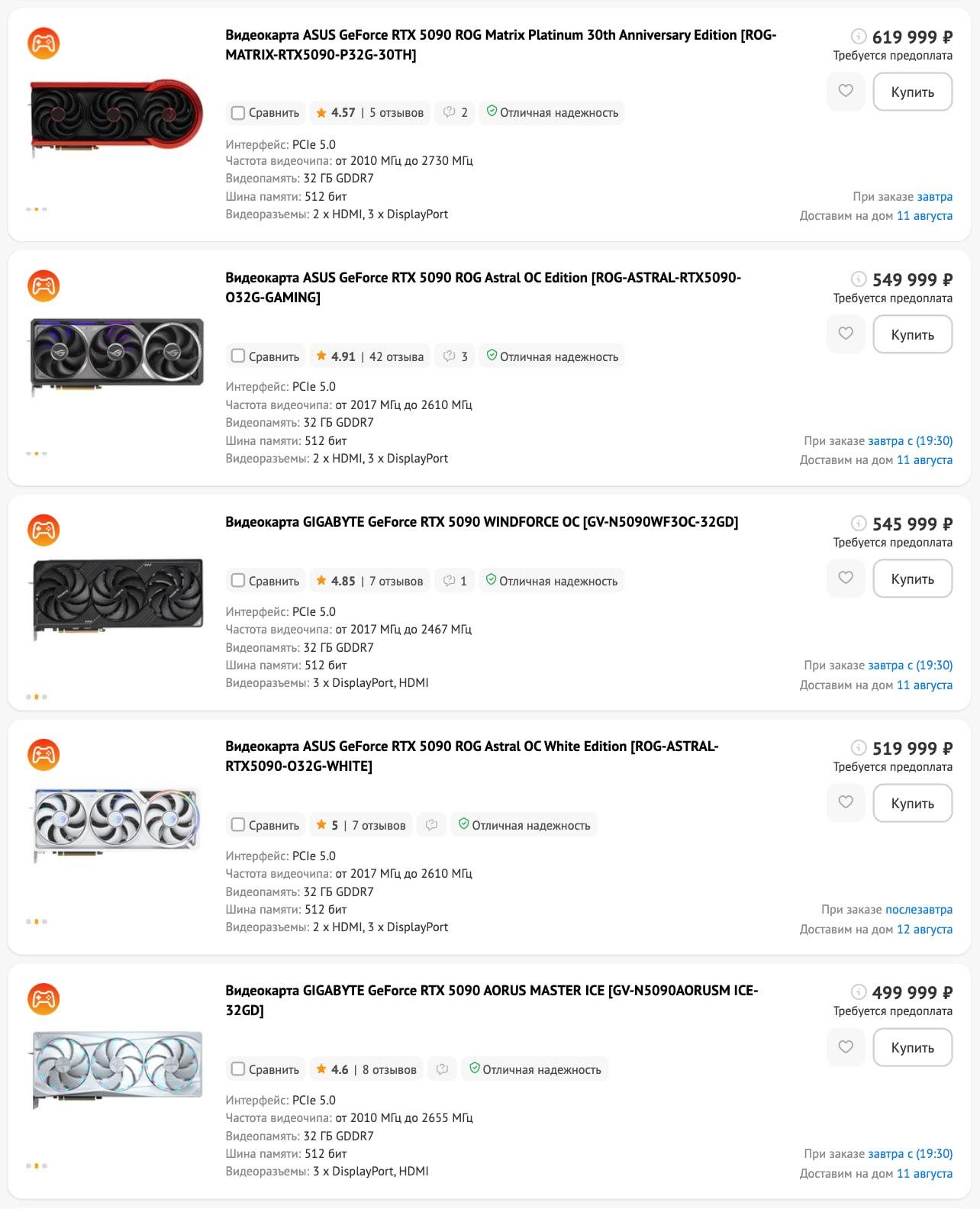 RTX 5090 в России дороже трёшки: цены шокируют