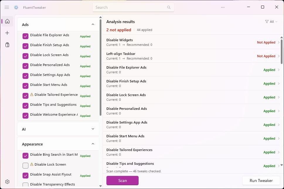 FluentTweaker: как безопасно убрать рекламу и телеметрию из Windows