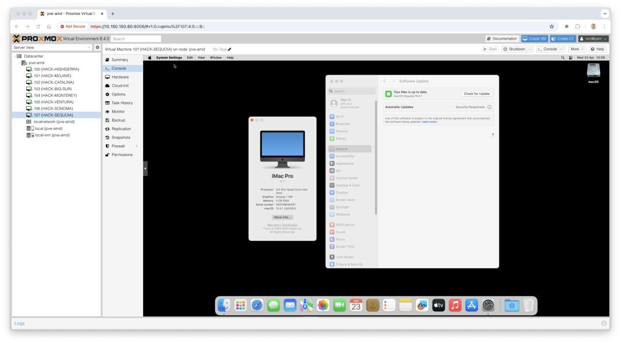 Запуск macOS на ПК: скрипт для Proxmox и выбор версий от High Sierra до Sequoia
