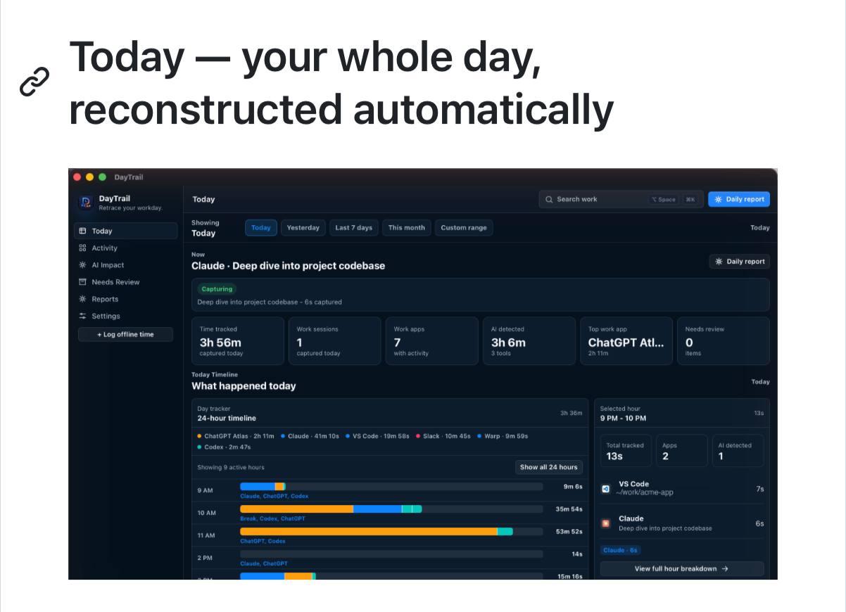 DayTrail: таймлайн вашего дня, который ловит скроллинг и утечки времени